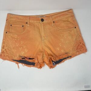Free People Women's Orange Acid Distressed Frayed Hem Cut-Off Shorts Size 29